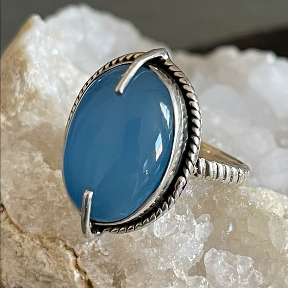 🌟 Blue Chalcedony Sterling Silver Ring - Picture 10 of 10